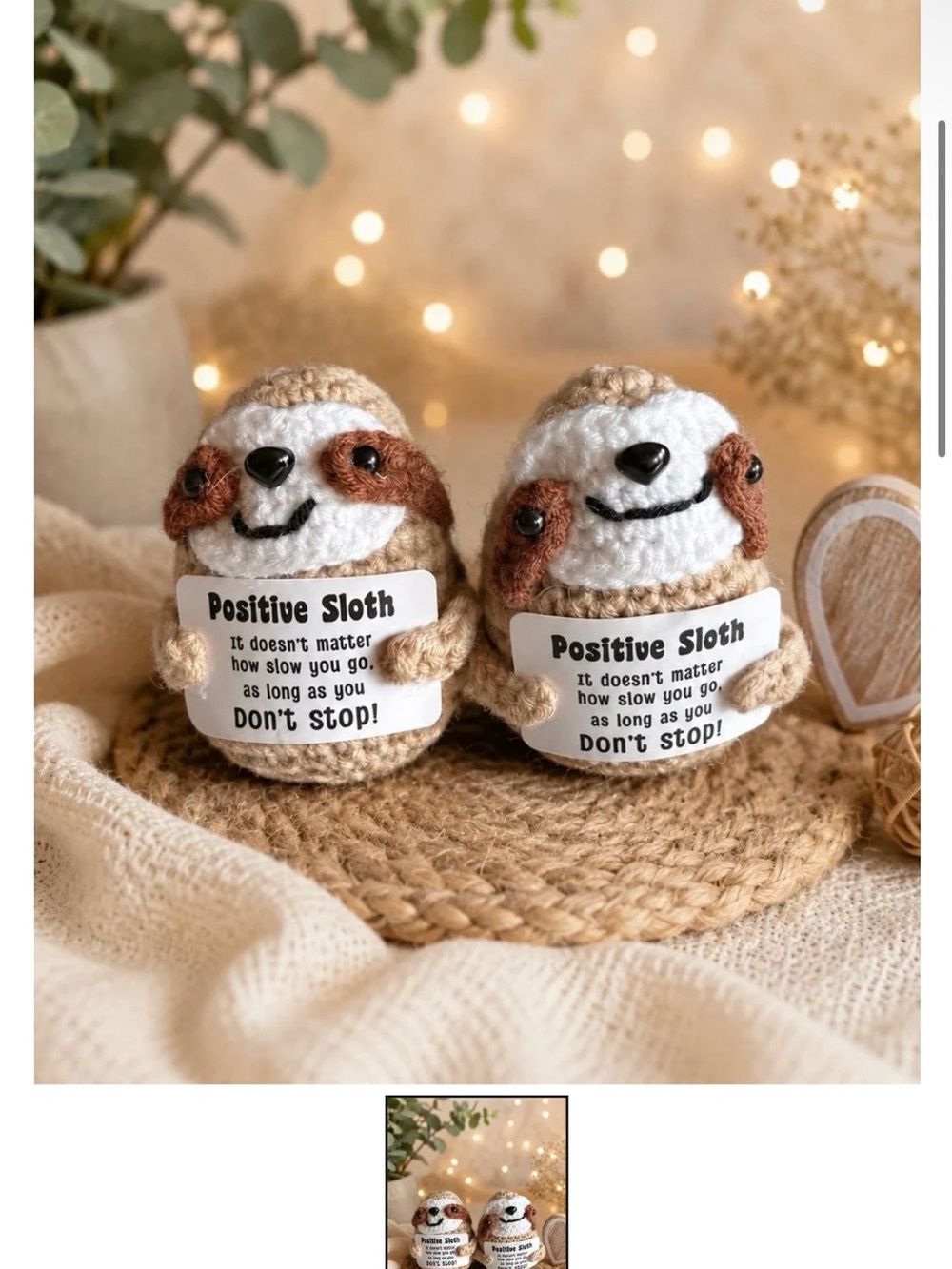 Handmade Positive Sloth Crochet Plush